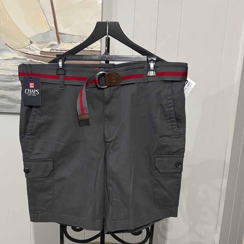 Chaps Dark Gray Cargo Shorts with Red Accents